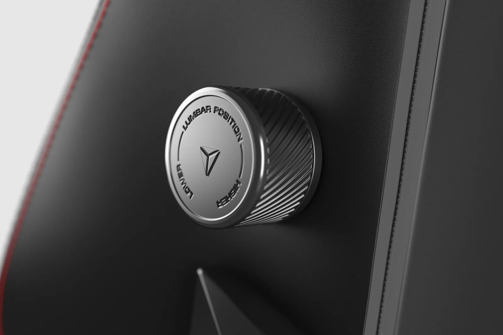 Close-up of the lumbar adjustment knob on the side of a black Secretlab Titan Evo backrest